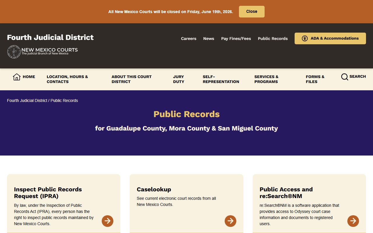 San Miguel County Clerk of Court public records page