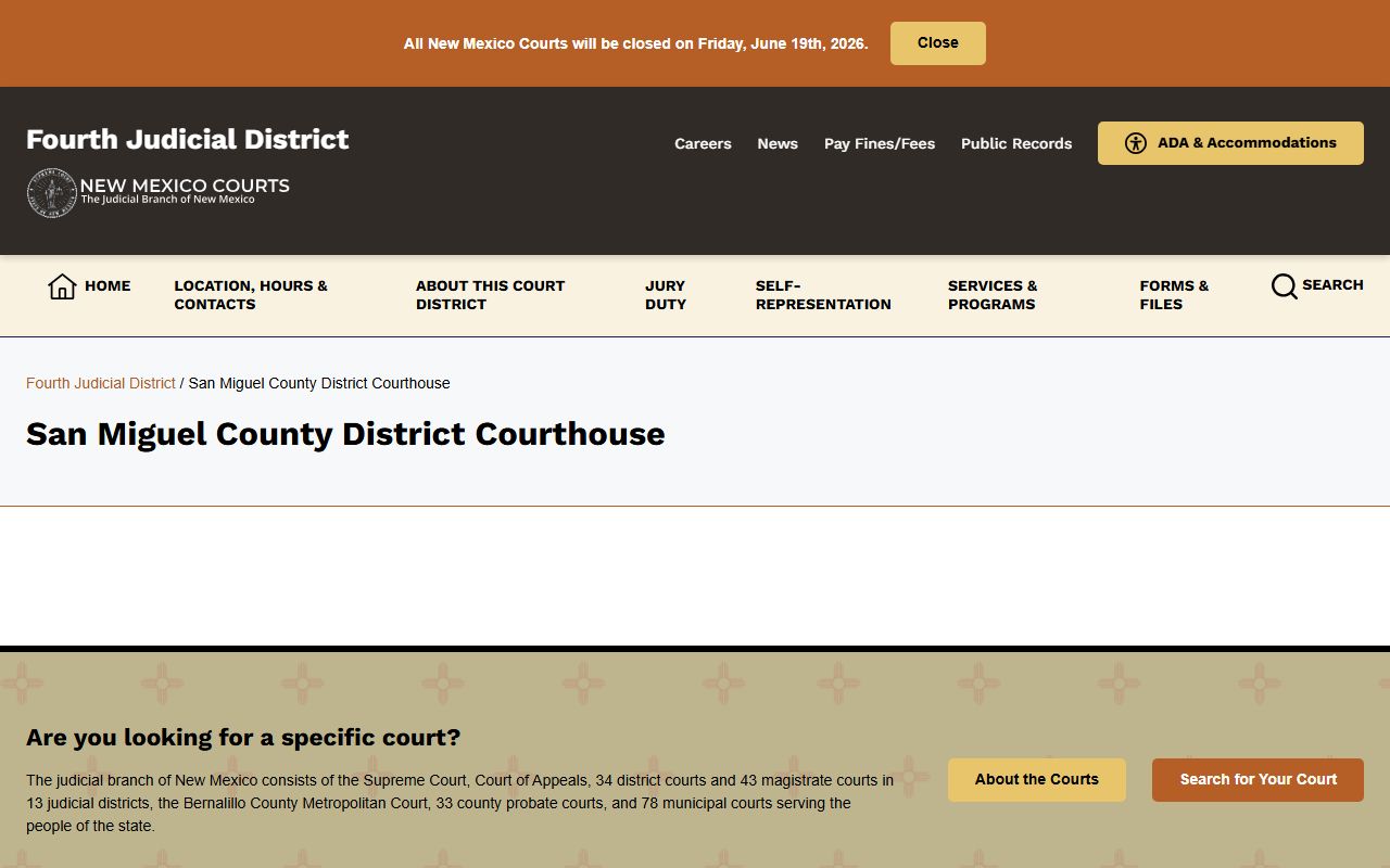 San Miguel County Clerk of Court District Court page