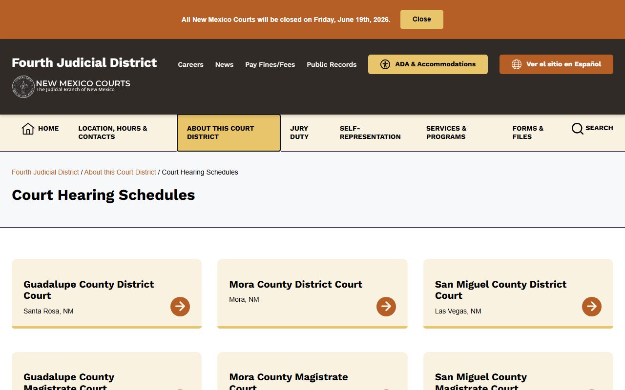 San Miguel County court dockets Fourth District hearing schedules hub