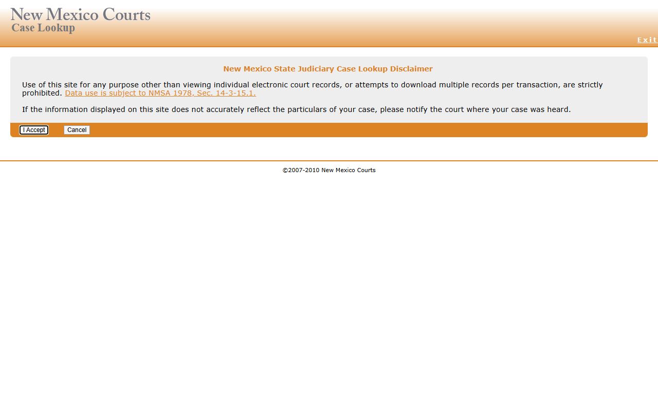 San Miguel County court records Case Lookup disclaimer