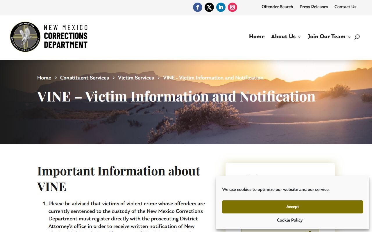 San Miguel County inmate records NMCD VINE information