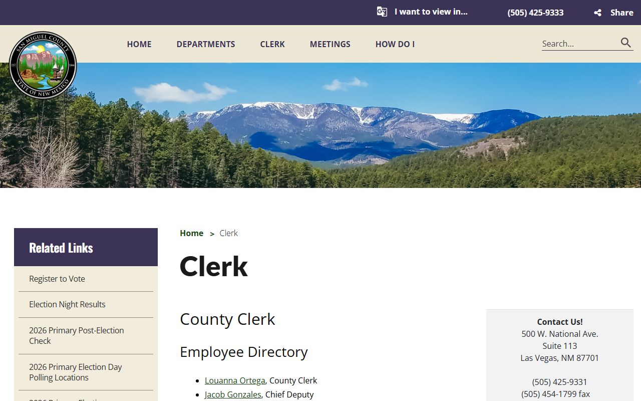 San Miguel County Clerk marriage records page