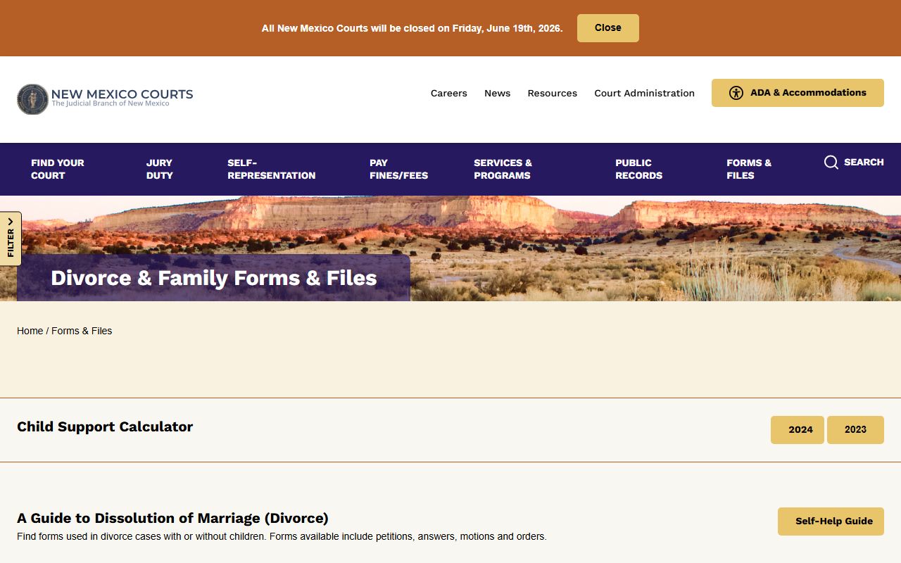 New Mexico Courts divorce forms for San Miguel County divorce records