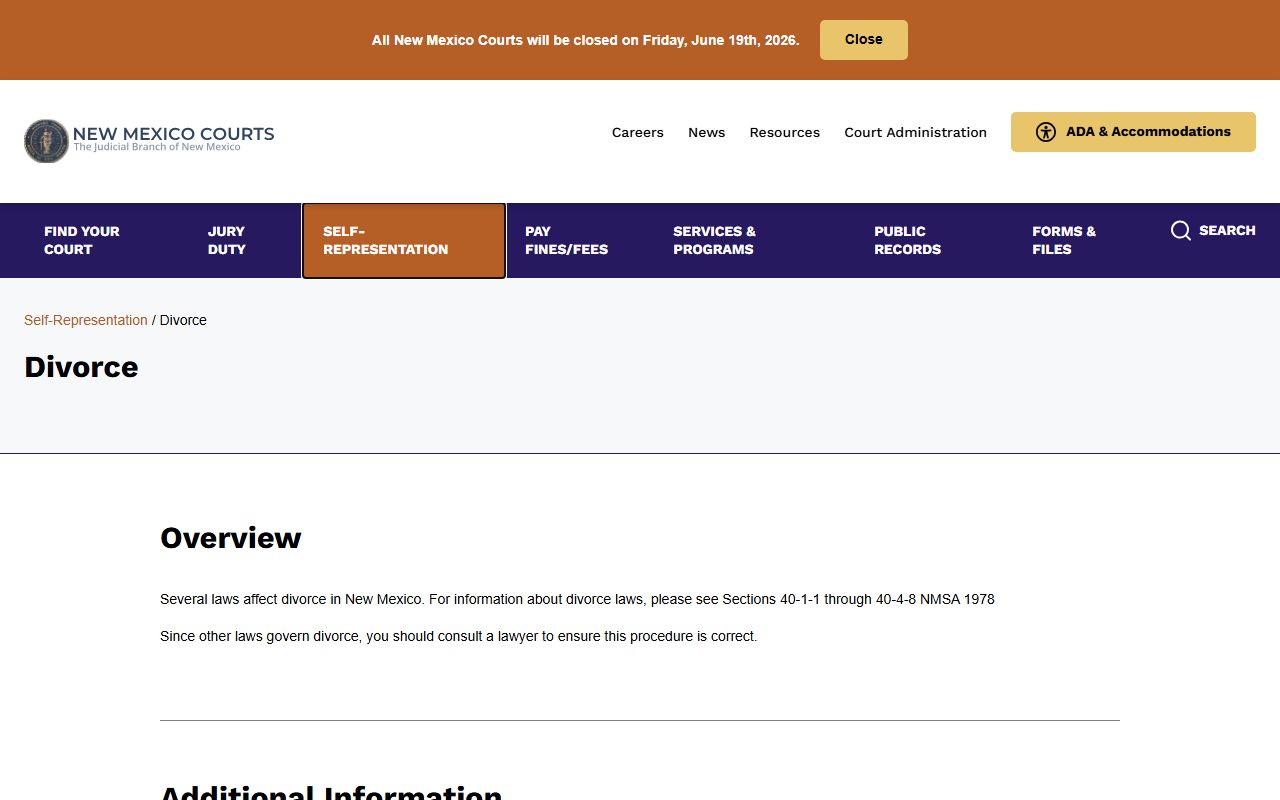 New Mexico divorce self-help page for San Miguel County divorce records