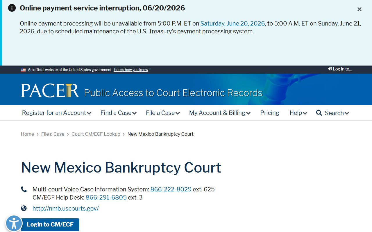 PACER New Mexico bankruptcy lookup related to estate debt research