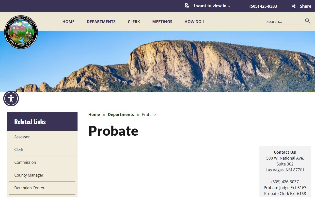 San Miguel County Probate Court records contact page