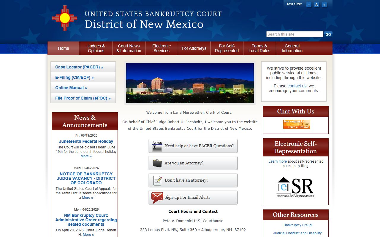 U.S. Bankruptcy Court for New Mexico page related to probate debt research
