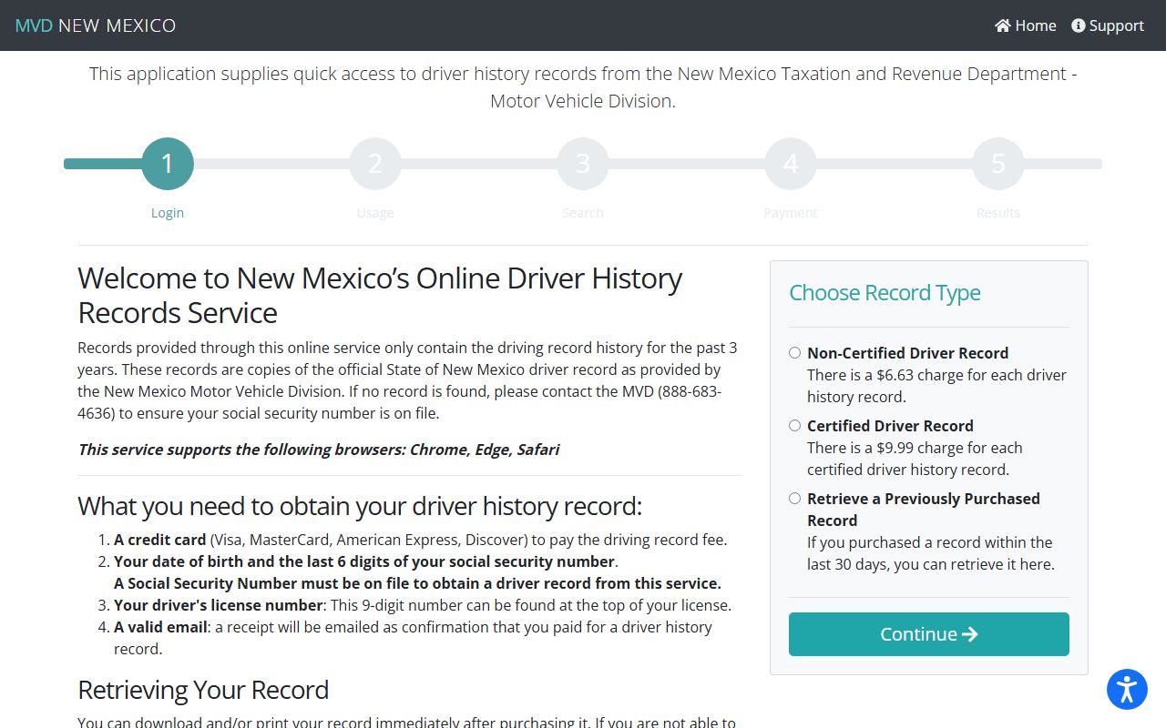 New Mexico MVD driver history system for traffic record comparison